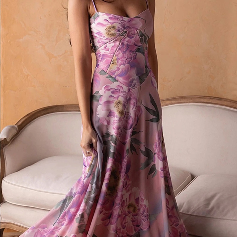 House‎ of CB ‘Seren Pink Floral Floral Lace Back Maxi Dress NWOT Size XL A-C - Picture 16 of 17